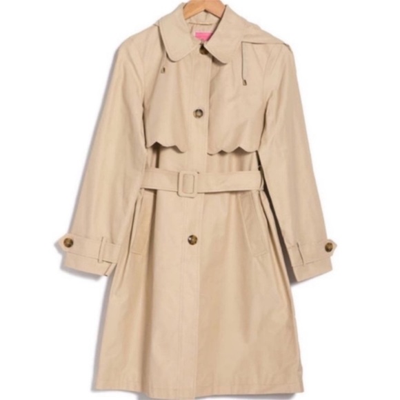 KATE SPADE New York Scallop Hooded Trench Raincoat with Belt, Oxford Tan, Medium - Picture 3 of 6